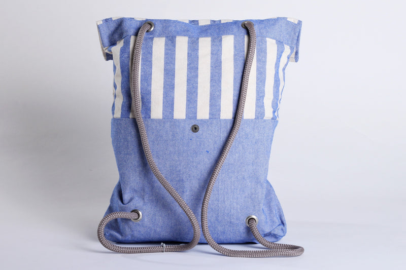 Blue Stripe 100% Cotton Canvas Backpack