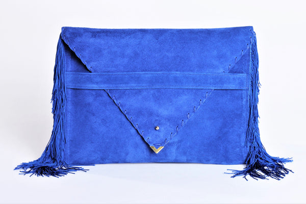 Electric Blue Suede Medusa Clutch Handbag