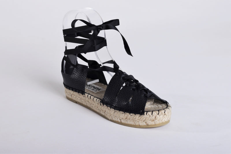 Gladiator Black Leather Espadrille