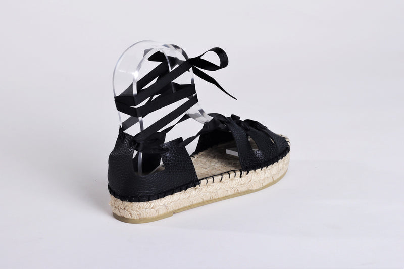 Gladiator Black Leather Espadrille