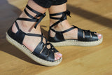 Gladiator Black Leather Espadrille