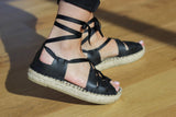 Gladiator Black Leather Espadrille