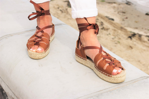 Gladiator Tan Leather Espadrille