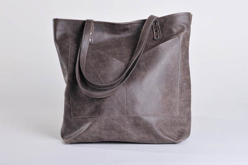 Grey Italian Leather Handbag