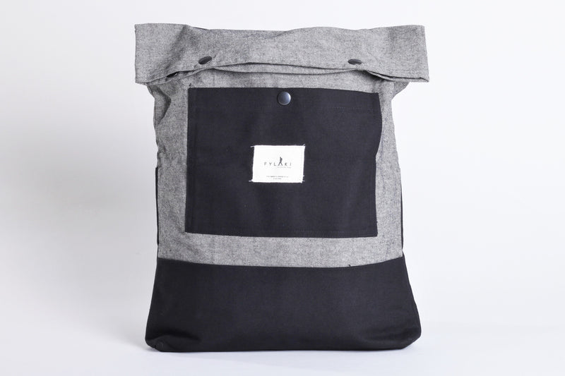 Grey & Black 100% Cotton Canvas Backpack