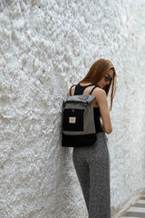 Grey & Black 100% Cotton Canvas Backpack