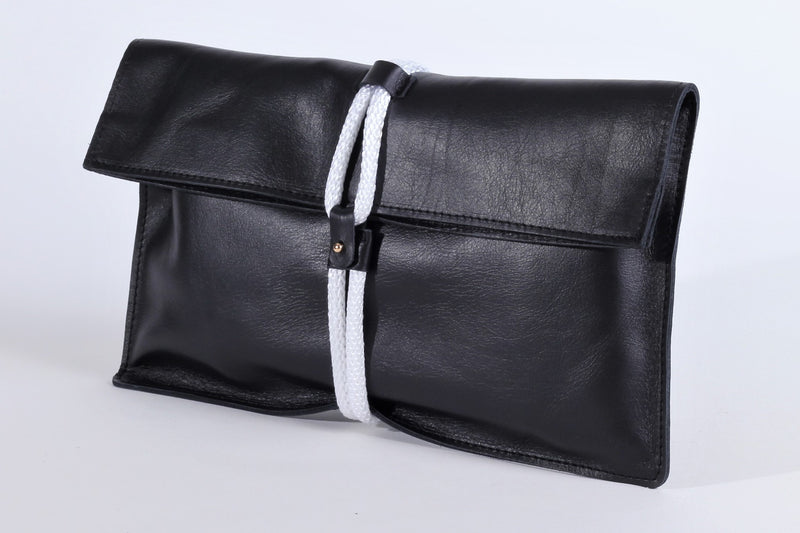 Kleio Black Leather Clutch Handbag