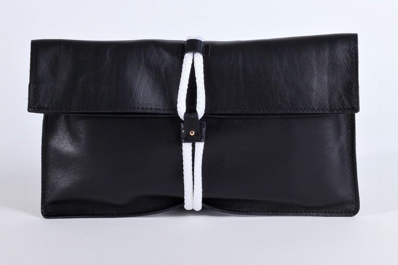 Kleio Black Leather Clutch Handbag