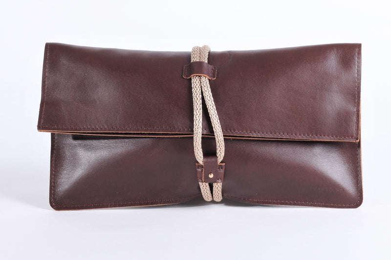 Kleio Chocolate Leather Clutch Handbag