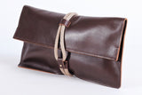 Kleio Chocolate Leather Clutch Handbag