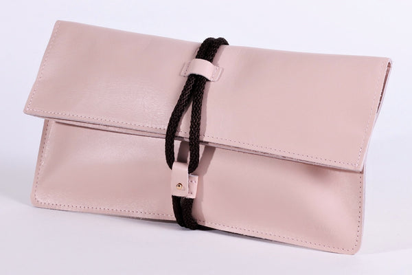 Kleio Nude Leather Clutch Handbag