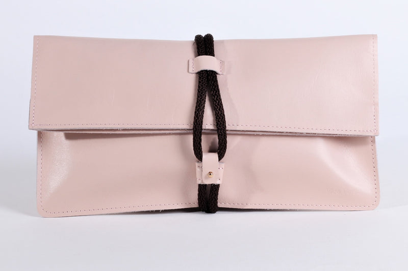 Kleio Nude Leather Clutch Handbag