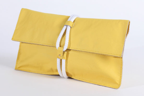 Kleio Yellow Leather Clutch Handbag