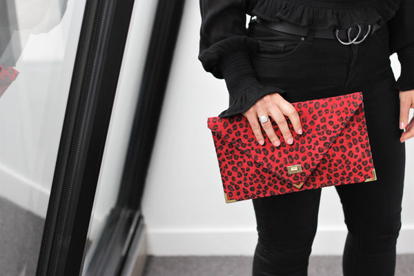 Red Leopard Symmetria Clutch Handbag