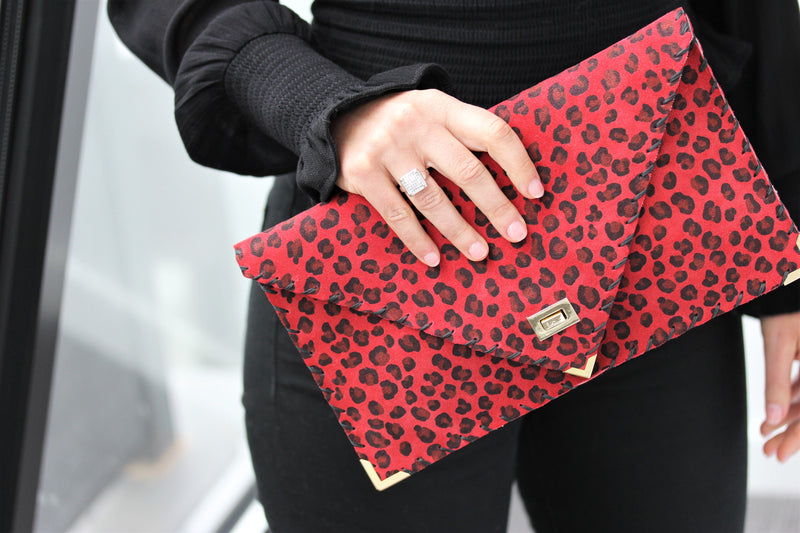 Red Leopard Symmetria Clutch Handbag