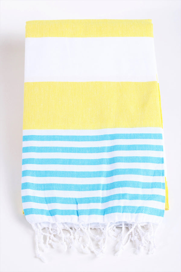 Rhodes Yellow & Turquoise Peshtemal Beach Towel