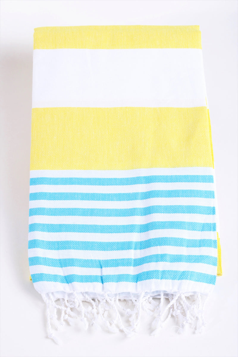 Rhodes Yellow & Turquoise Peshtemal Beach Towel